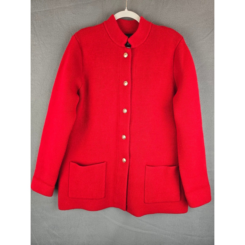 Adrienne Vittadini Cardigan Women XL Red Knit Mock Neck Button Front Classic